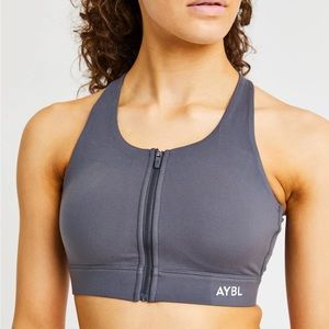AYBL Grey Zip Up Sports bra with cross over open back